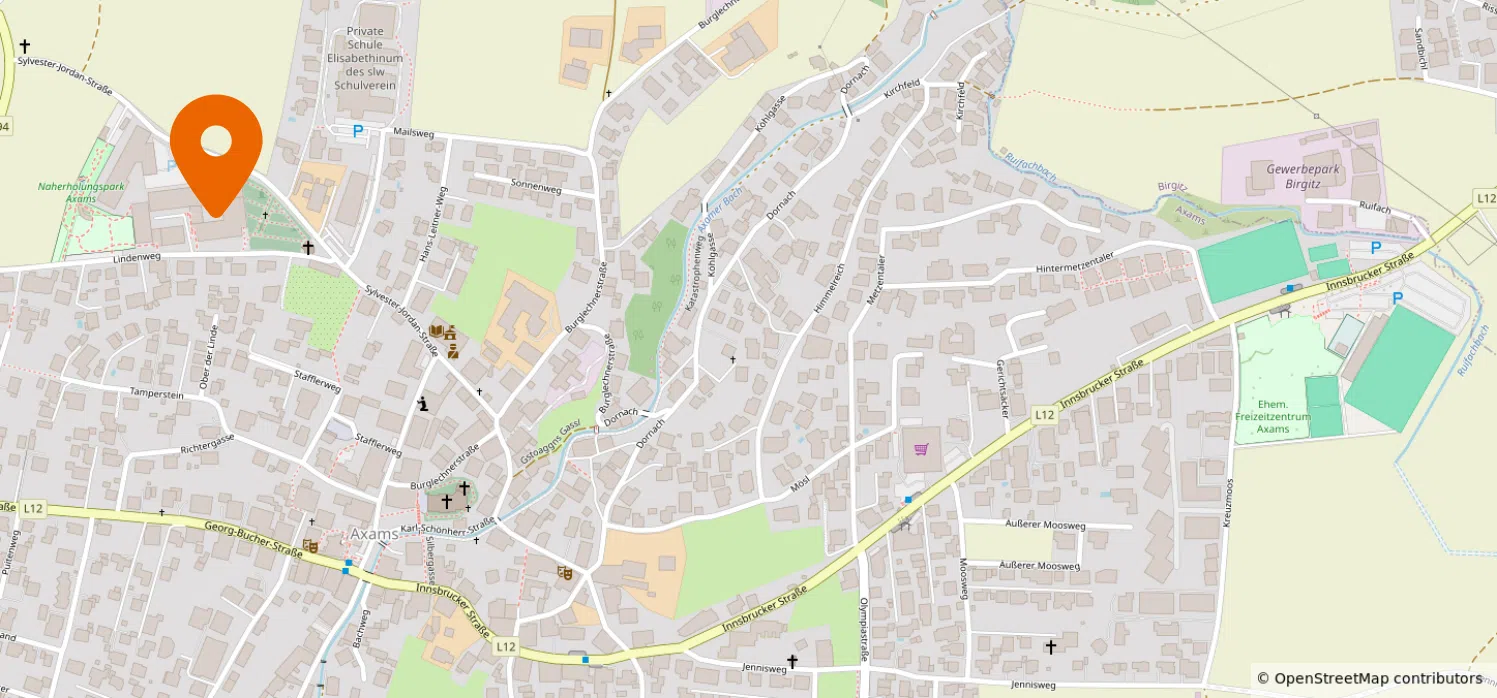 Karte von der Volksschule/Neue Mittelschule Axams in Open Street Map