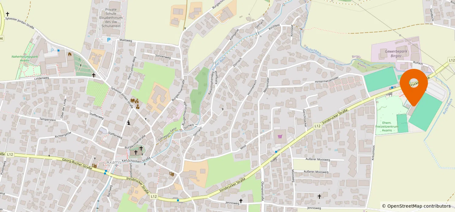 Karte vom Ruifach Stadion Axams in Open Street Map